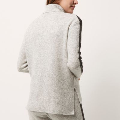 Grey stripe sleeve turtleneck jumper